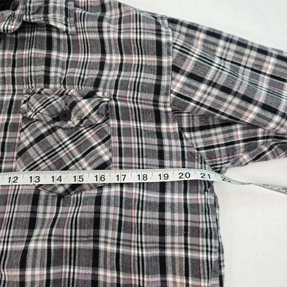 Overdrive Men's Sherpa Lined Flannel Shirt Jacket M‎ Black Gray Plaid Grunge 90s